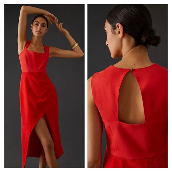 NWT Anthropologie Maeve Square Neck Maxi Midi Dress Red - Picture 2 of 4
